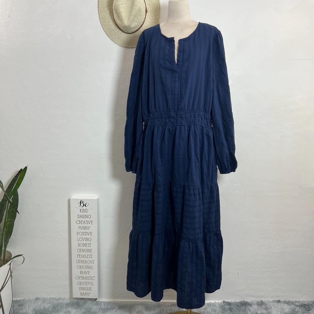 BTFBM navy blue maxi tiered ruffle dress XL coastal beach boho elastic waistband